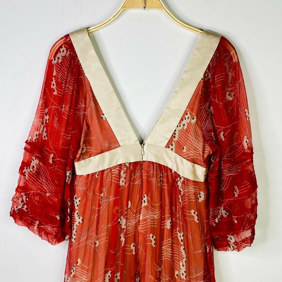 Development by Erica Davies Red Gold Crinkle Silk Dress Size 4 - Picture 5 of 9